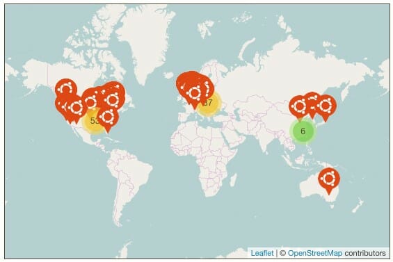 Aperçu des noeuds Lisk opérationnels à travers le monde.