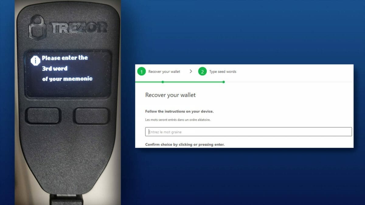 Attention à l'ordre pour la phrase de récupération du Trezor wallet !