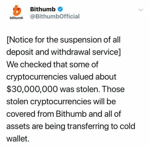 Tweet supprimé plus tard par Bithumb