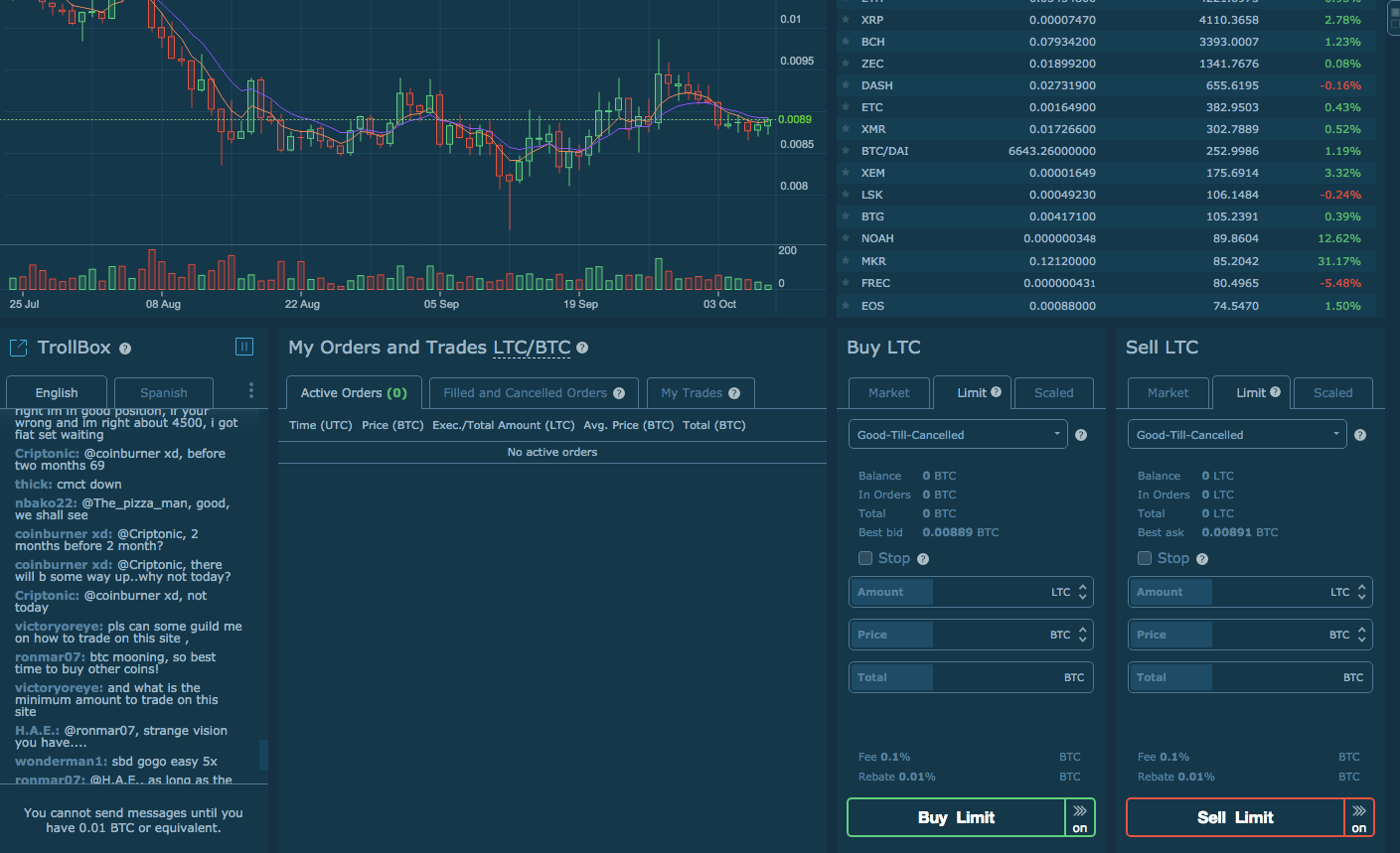 Interface hitbtc