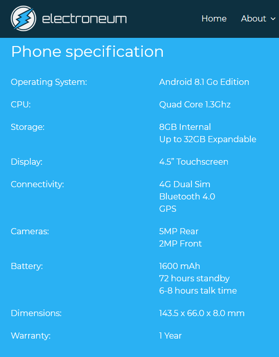 Smartphone Electroneum ETN