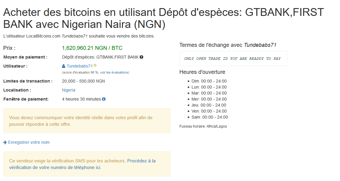 interface de paiement LocalBitcoins