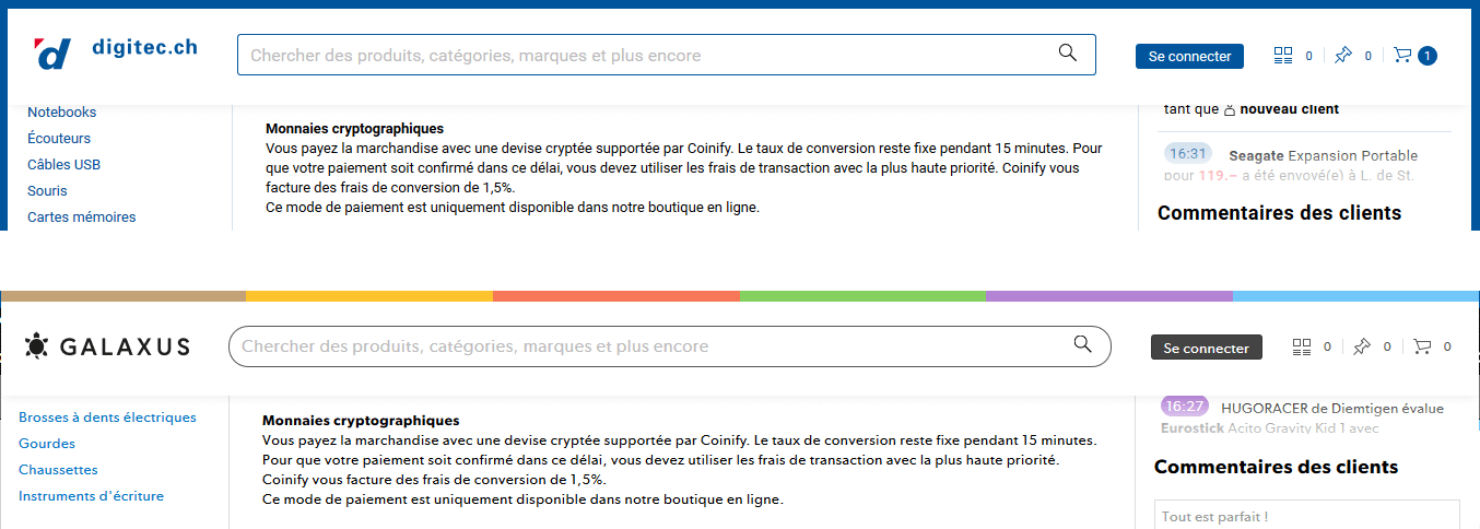 a-commerce suisse Digitec Galaxus accepte Bitcoin et cryptos
