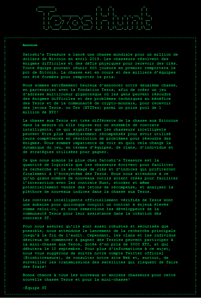 Chasse au trésor Tezos 1 million XTZ