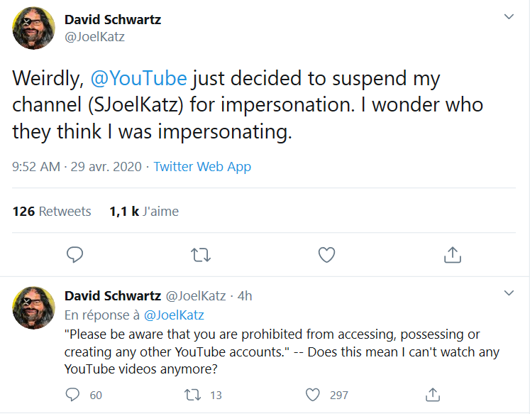 YouTube ban JoelKatz