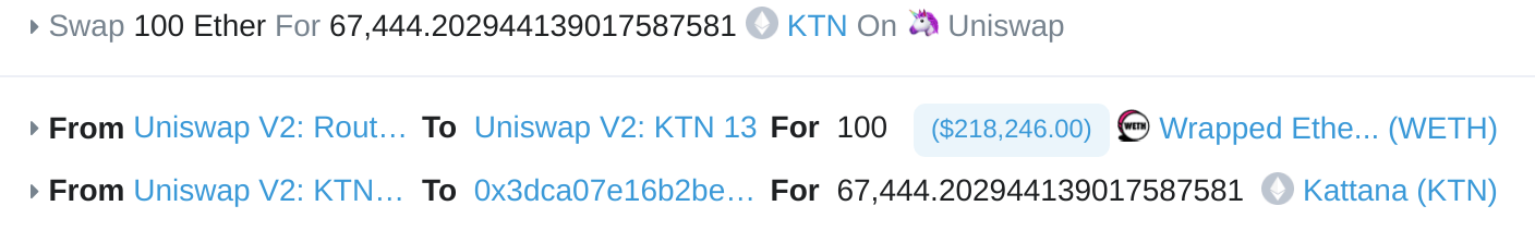 Détails de la transaction du bot piégé