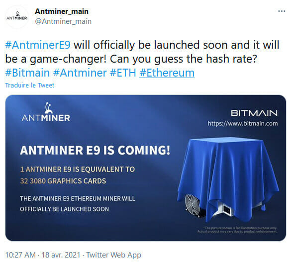 Publication de Bitmain sur Twitter