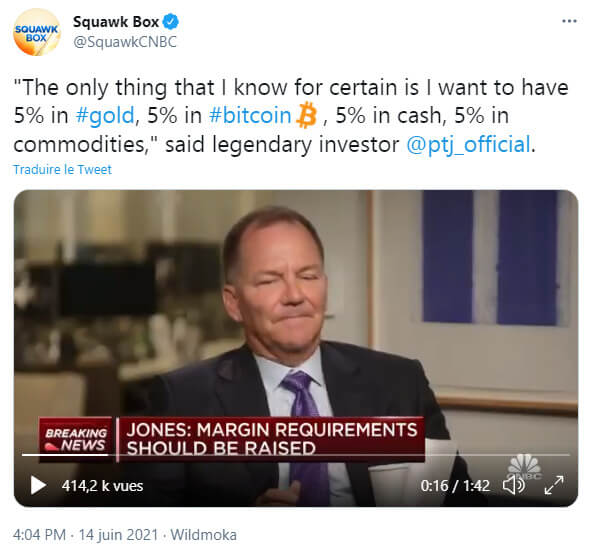 Interview de Squawk Box avec Paul Tudor Jones- Source : Squawk Box (Twitter)