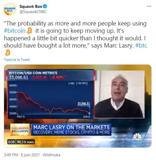 Publication de Squawk Box sur les propos de Marc Lasry - Source Twitter