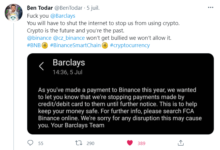 Barclays interdit les virements bancaires de ses clients vers Binance