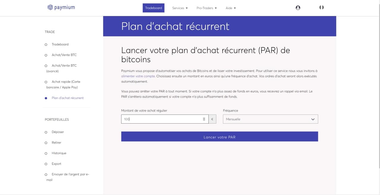 Plan d'achat récurrent Paymium