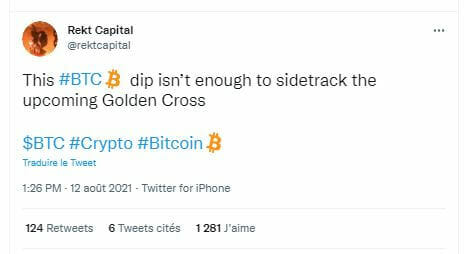 Le Golden Cross de Bitcoin devrait toujours avoir lieu malgré la correction d'aujourd'hui, selon Rekt Capital.