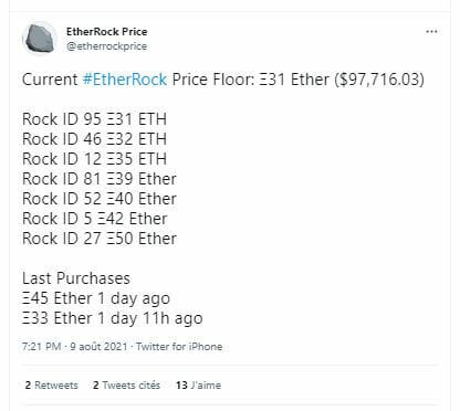 2 Pets Rocks NFT se sont vendus à plus de 100 000 $.