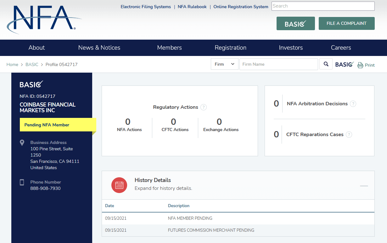 Coinbase a déposé une demande auprès de la NFA pour s'enregistrer en tant que FCM (futures commission merchant)