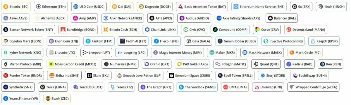 Les cryptomonnaies acceptées par The Giving Block