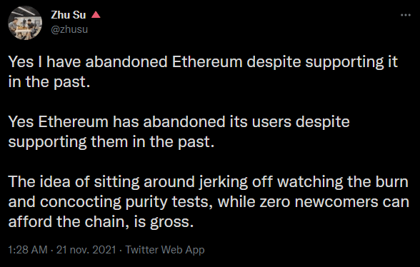 Publication Twitter Zhu Su - quitter Ethereum