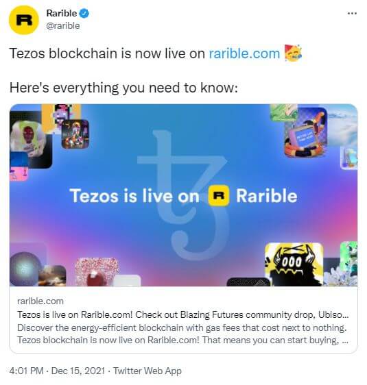 Tezos fait son entrée sur Rarible