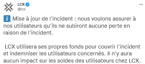 LCX assure qu'aucun de ses clients ne sera impacté par le hack de 6,8 millions de dollars