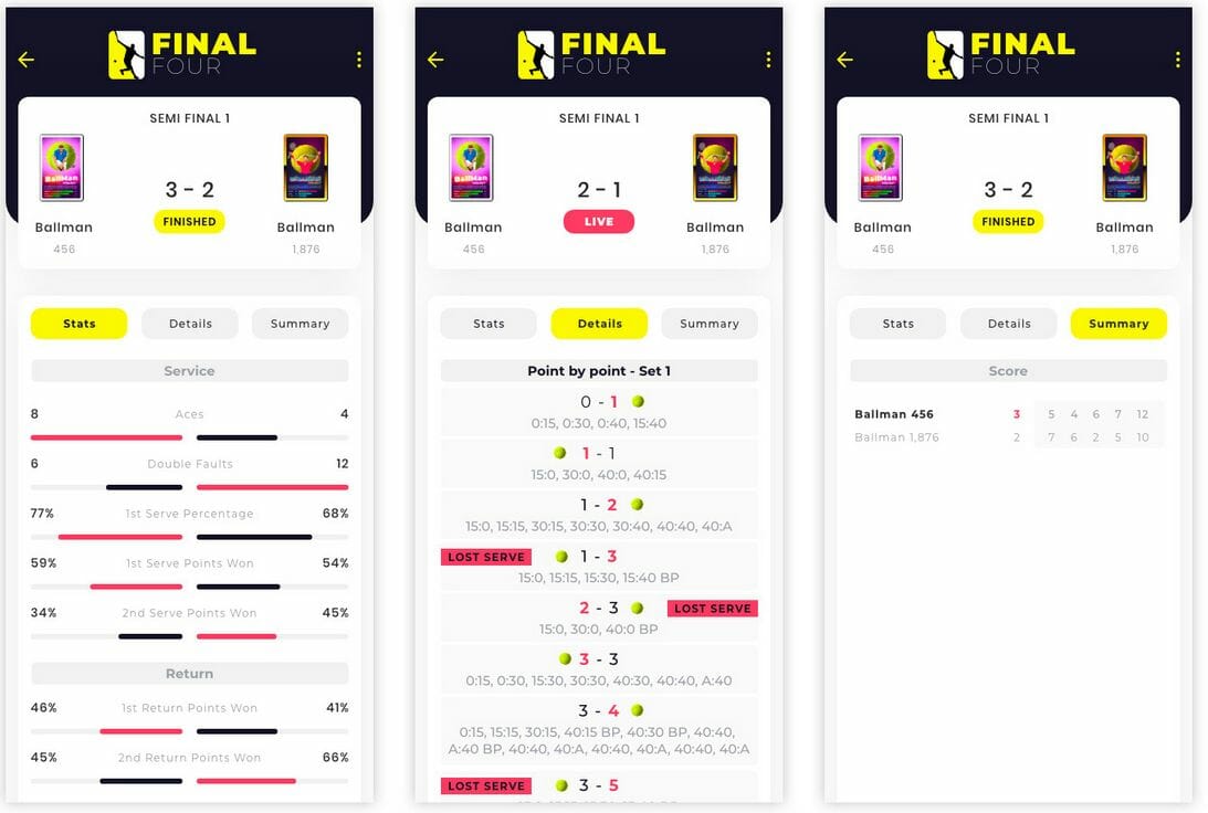 Comme pour le circuit ATP, les tournois NFT open series ont lieu à intervalles réguliers et permettent de déterminer le classement qui mènera aux récompenses versées en Ethereum 