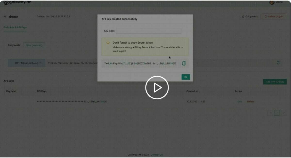 Gateway propose une petite vidéo pour montrer à quel point il est facile de créer un noeud RPC sur le réseau blockchain Near avec leur plateforme