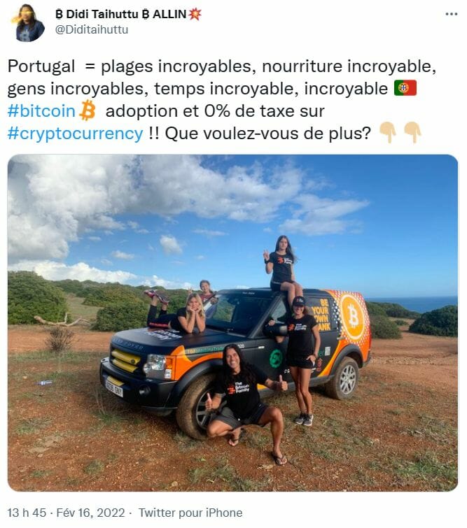 Le père de la BTC Family vend les avantages de vivre au Portugal, notamment en matière de cryptomonnaies. 