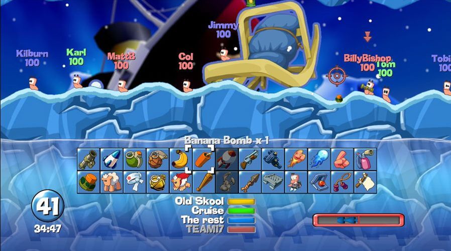 Une partie de Worms et son arsenal des plus violent