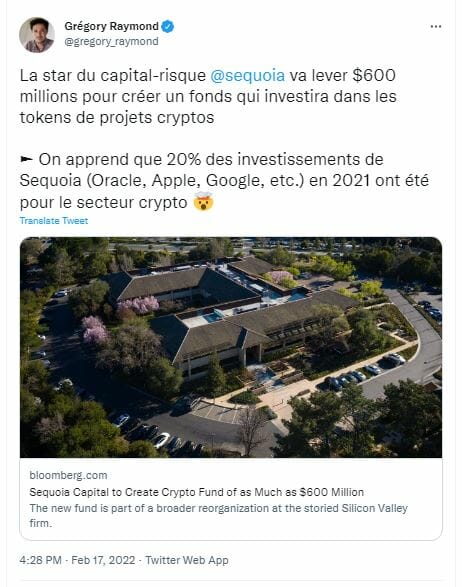 Les cryptomonnaies bénéficient d'un soutien de 600 millions de dollars de Sequoia Capital.