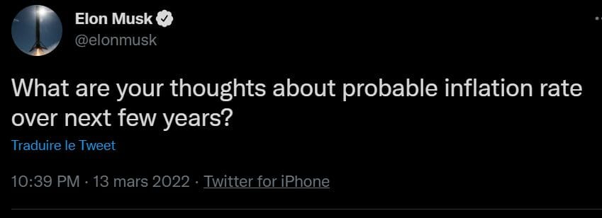 Elon Musk a donné des conseils à sa communauté sur Twitter pour résister à l'inflation qui plombe l'économie mondiale.