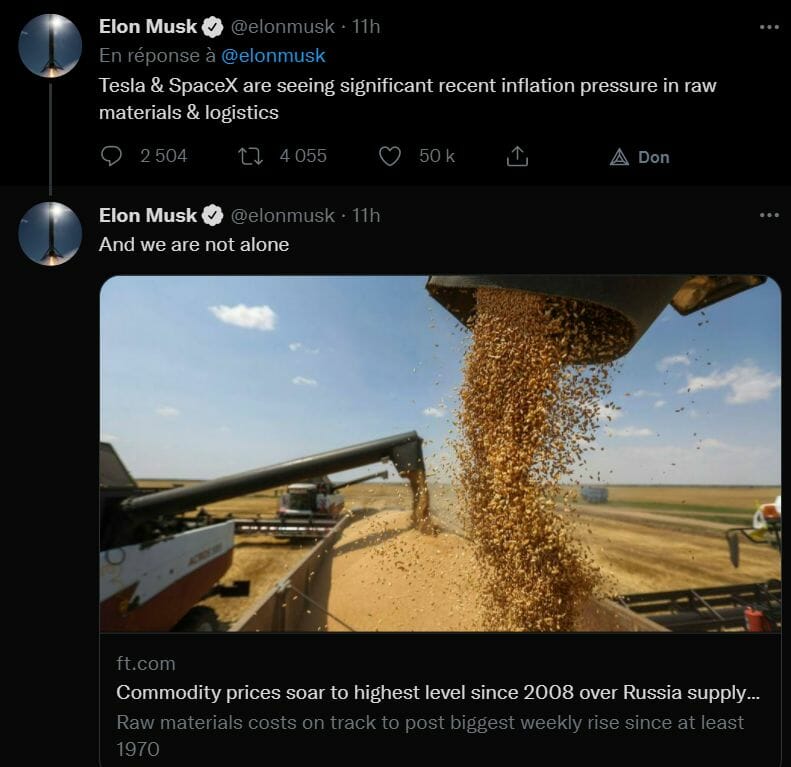 Elon Musk a donné des conseils à sa communauté sur Twitter pour résister à l'inflation qui plombe l'économie mondiale.