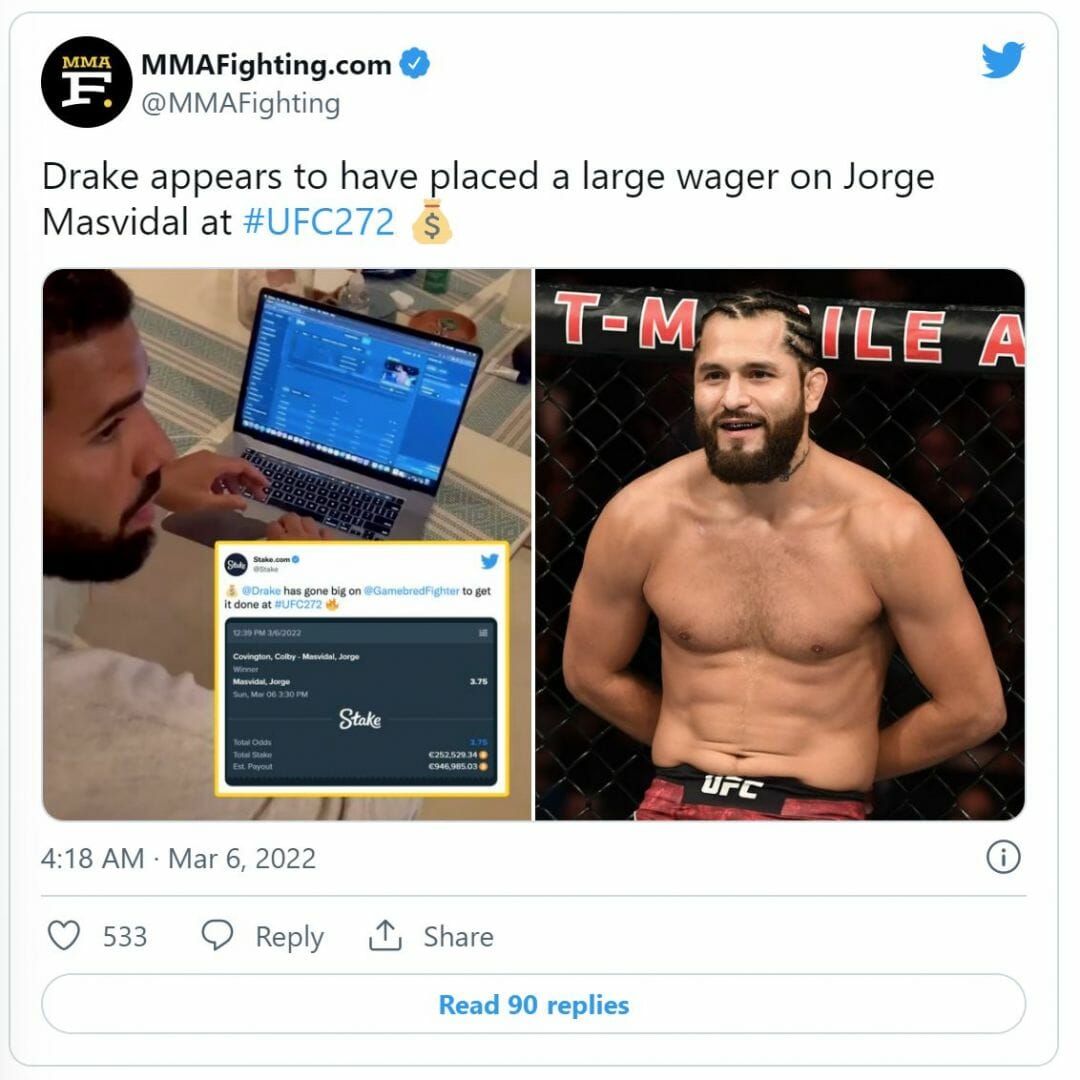 Drake place un pari à 252 529€ sur un match de MMA