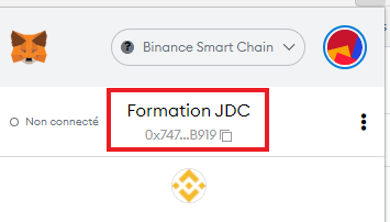 Capture d'écran metamask, visualisation de l'adresse