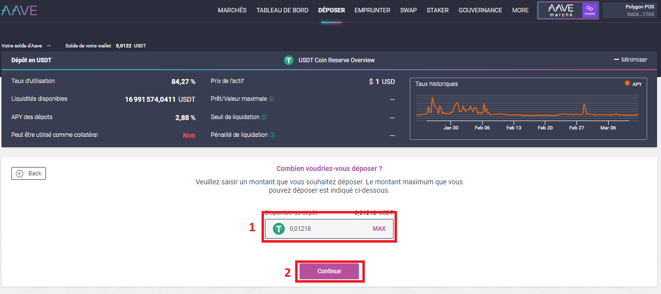 Confirmation de dépôt sur AAVE.