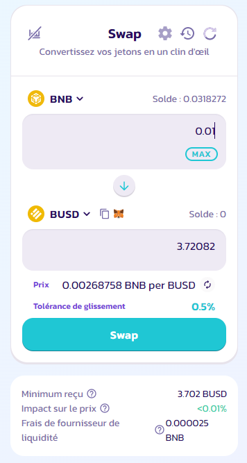 Swap sur pancakeswap pour comparaison du résultat