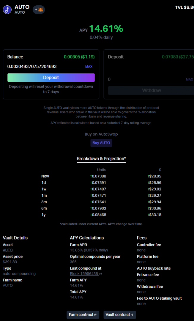 Capture d'écran autofarm pour mise en vault