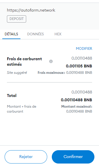 Validation de la transaction sur metamask