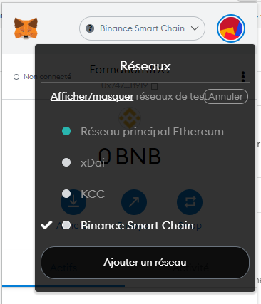 Capture d'écran metamask, ajout d'un reseau