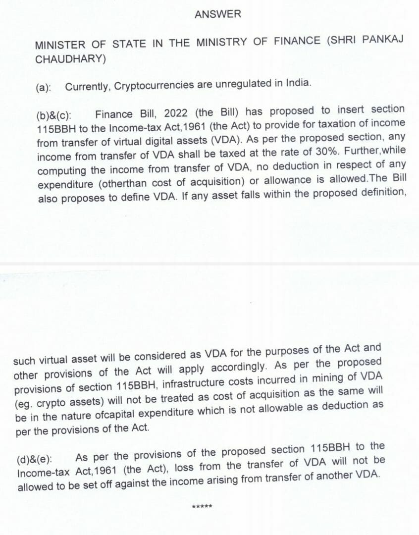 projet de loi sur les cryptomonnaies en Inde.