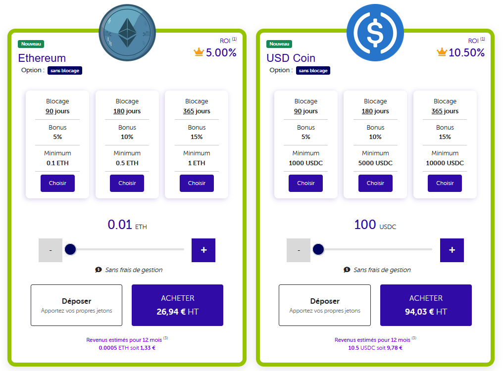 Feel mining vient d'integrer les staking DeFi de Ethereum et de USDC afin d'obtenir des revenus passifes en crypto