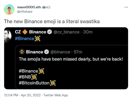 Binance commet une faute de goût avec son émoticône.