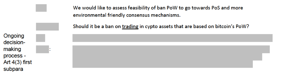 L'UE se pose officieusement la question d'interdire Bitcoin et sa Preuve de travail.