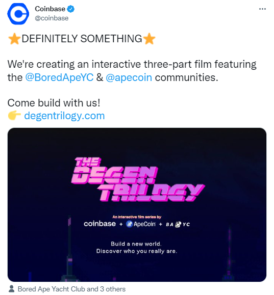 Coinbase va lancer une trilogie de courts-métrages sur les NFT du BAYC.
