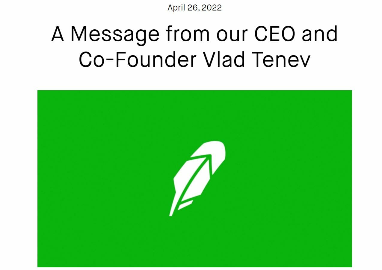 Lettre du CEO de Robinhood.