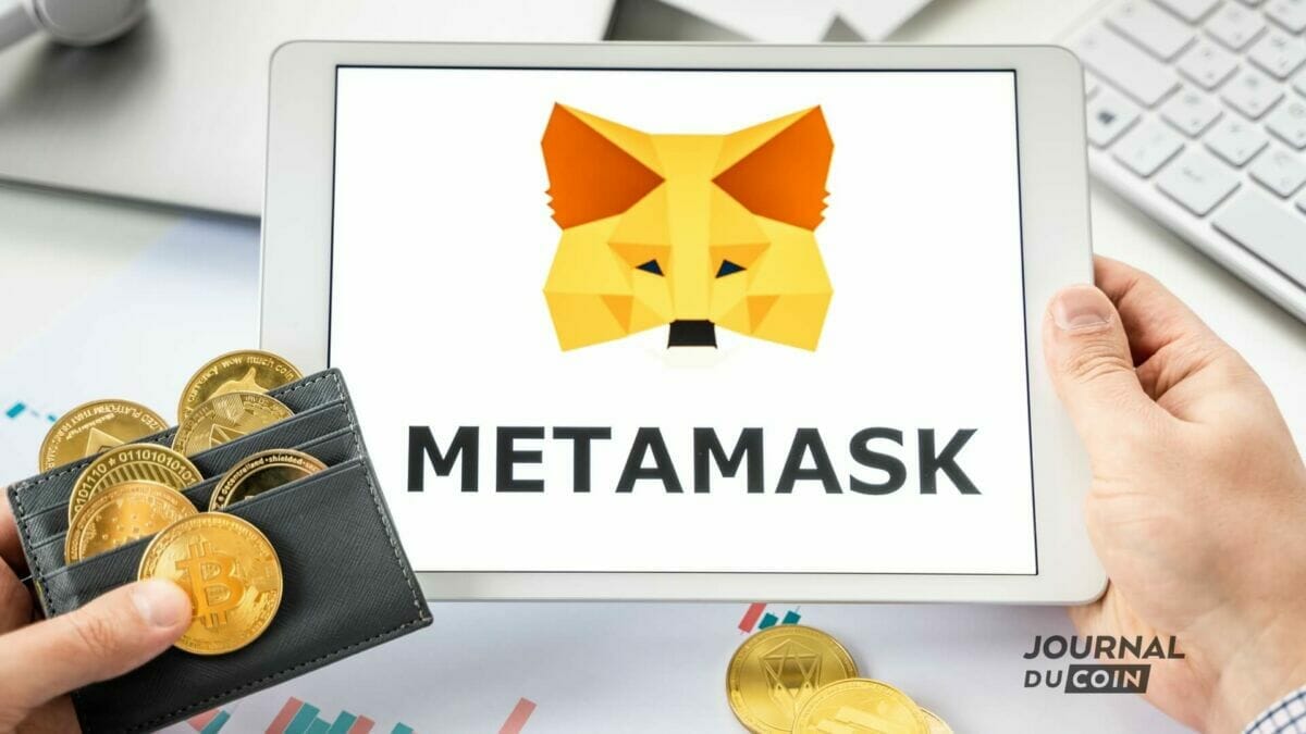 Wallet DeFi Metamask affiché sur une tablette