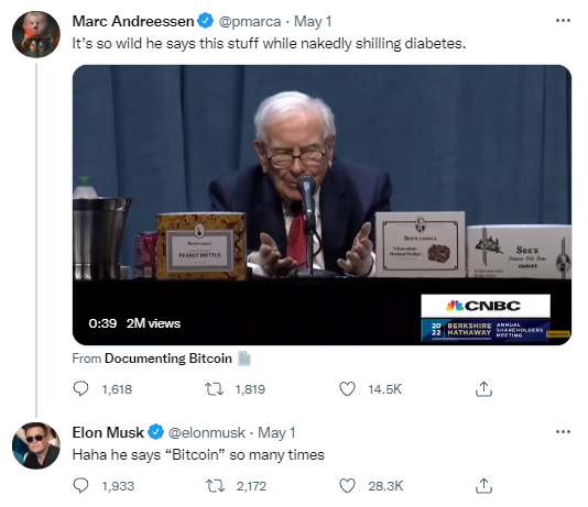 Elon Musk se moque de Warren Buffet et de sa haine anti-Bitcoin.