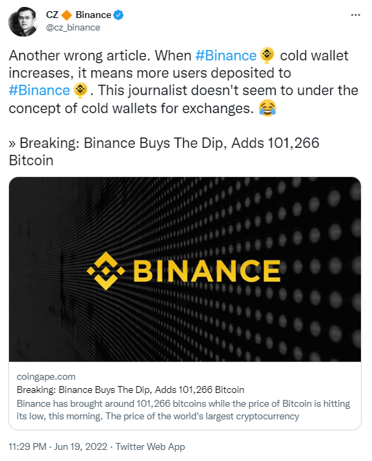 CZ calme le jeu : Binance n’a pas acheté tous ces BTC, ils appartiennent à ses utilisateurs.