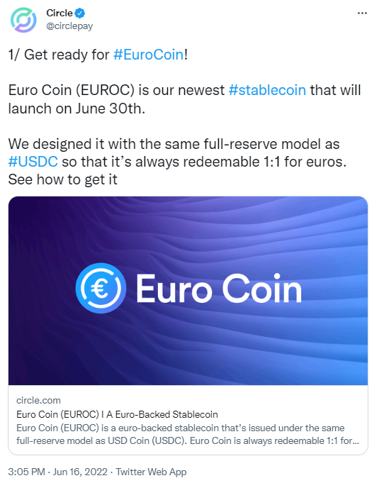 Circle annonce EUROC, son stablecoin de l’euro.