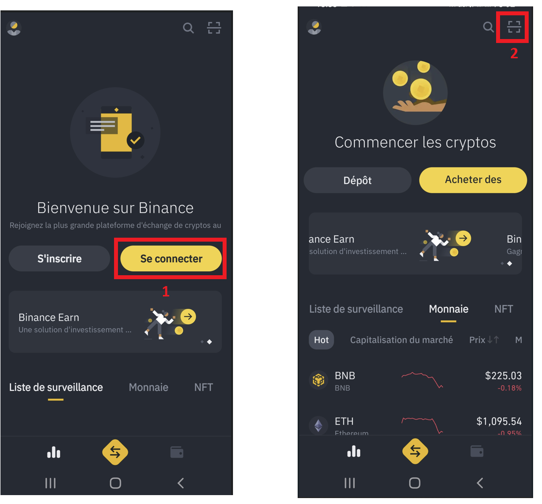 Vérification d'identité sur l'application mobile de Binance 