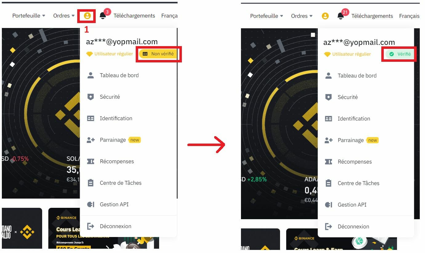 Compte vérifié sur Binance