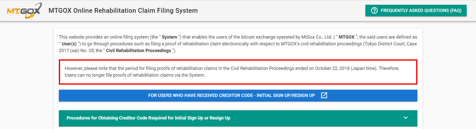 Formulaire de réclamation des fonds bitcoin MtGox