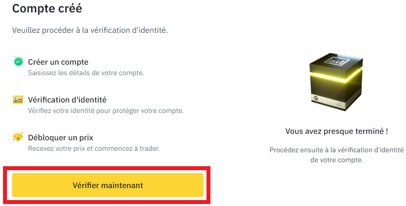 Compte créé sur Binance